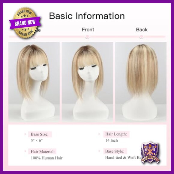 14 Inch Human Hair Topper for Thinning Hair, Swiss Lace Base, 3 Clips main image 3